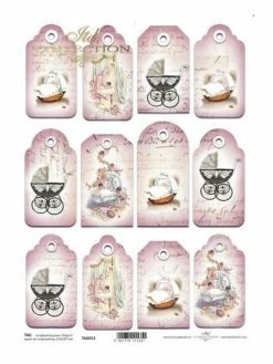 1 Feuille De TAG étiquettes à Découper 21 X 29.7 Cm ITD Collection NAISSANCE ENFANT FILLE 0013