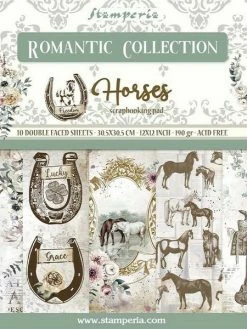 10 Papiers Scrapbooking 30 X 30 Cm STAMPERIA ROMANTIC COLLECTION HORSES