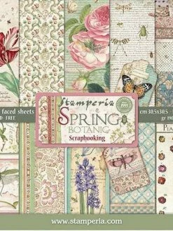 10 Papiers Scrapbooking 30 X 30 Cm STAMPERIA SPRING BOTANIC