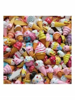 Czech Beads Exclusive 10 Pièces Bonbons À La Crème Glacée Mélange Cabochons À Dos Plat En Résine, Colle Sur Décor De Télép