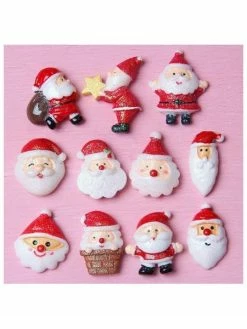 Czech Beads Exclusive 10 Pièces Noël Père Noël Mélange Résine Cabochons À Dos Plat, Colle Sur Décor De Téléphone, Émail Sc