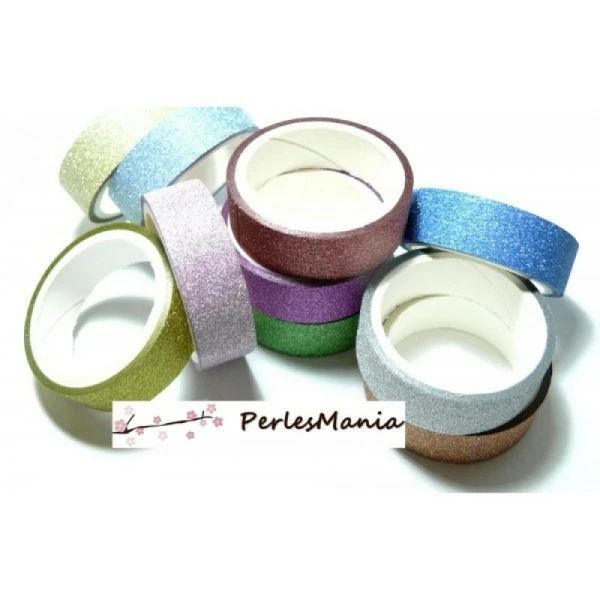 Perlesmania 10 Rouleaux De Masking Tape Multicolores à Paillettes 15mm H201, DIY 1 Perlesmania 10 Rouleaux De Masking Tape Multicolores à Paillettes 15mm H201, DIY