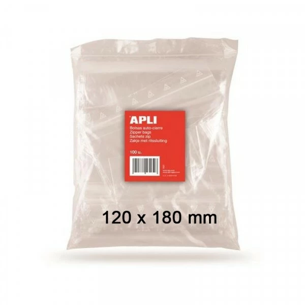 Apli Agipa 100 Sachets Plastiques 120x180mm Fermeture Zip Apli 1 Apli Agipa 100 Sachets Plastiques 120x180mm Fermeture Zip Apli