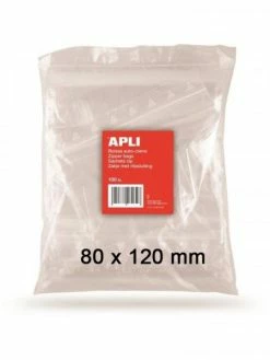 Apli Agipa 100 Sachets Plastiques 80x120mm Fermeture Zip Apli