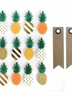 Graine Créative 12 Stickers 3D Ananas 4,5 Cm + 20 étiquettes Kraft Fanion