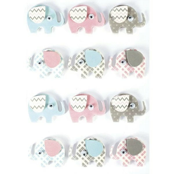 Graine Créative 12 Stickers 3D - Elephants 4,3 Cm 1 Graine Créative 12 Stickers 3D - Elephants 4,3 Cm
