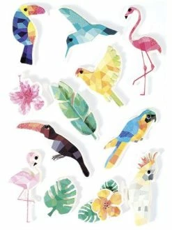 Graine Créative 12 Stickers 3D - Oiseaux Tropicaux 6 Cm