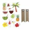 Graine Créative 12 Stickers 3D Tropical 5,5 Cm + 20 étiquettes Kraft Fanion