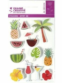 Graine Créative 12 Stickers 3D - Tropical 5,5 Cm