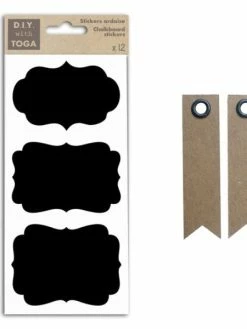 AUCUNE 12 Stickers Ardoise Baroque + 20 étiquettes Kraft Fanion