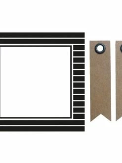 AUCUNE 12 Stickers Carrés 6,3 Cm Rayures N&B + 20 étiquettes Kraft Fanion