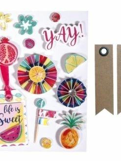 AUCUNE 13 Stickers 3D Summer Party + 20 étiquettes Kraft Fanion