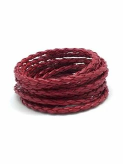 La Cuisine Des Perles 1,30m Cordon Rond Tressé 3mm En Cuir Synthétique De Couleur Rouge Bordeaux