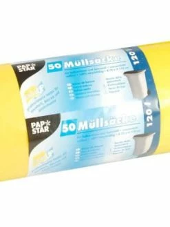 Weita Sac à Ordures Ménagères Papstar 120 L, 50 Pièce/s, Jaune - Sacs Poubelle
