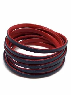 La Cuisine Des Perles 1,6m Cordon Plat Cuir Synthétique Bicolore Rouge / Bleu Marine 5mm