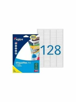 Apli Agipa 2 048 étiquettes Blanches 6X33,5Mm 128 étiquettes Par Planche A5 Agipa 114089
