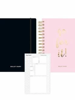 Rico Design 2 Agendas Bullet Journal Rose Et Noir à Spirales 96 Feuilles + Pochoir Carrés