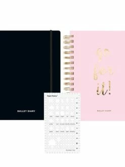 Rico Design 2 Agendas Bullet Journal Rose Et Noir à Spirales 96 Feuilles + Pochoir Food