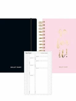 Rico Design 2 Agendas Bullet Journal Rose Et Noir à Spirales 96 Feuilles + Pochoir Rectangles