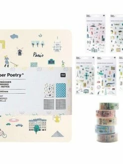 Rico Design 2 Bloc-notes A6 + 5 Masking Tapes + Stickers Transparents Voyages