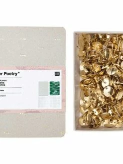 Rico Design 2 Carnets De Notes A6 Vert Et Gris + 150 Punaises Dorées