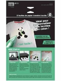 2 Feuilles Papier Transfert Textile A4 - Ctop