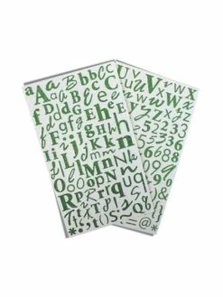 Dovecraft 2 Planches De Stickers Glitter Lettres, Chiffres Et Ponctuations Emeraude