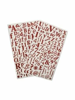 Dovecraft 2 Planches De Stickers Glitter Lettres, Chiffres Et Ponctuations Rouge
