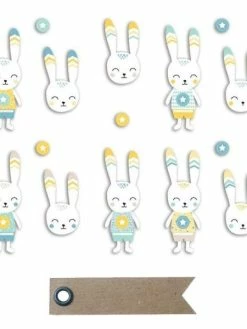 AUCUNE 20 Formes Découpées Lapin Léonard + 20 étiquettes Kraft Fanion