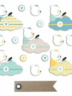 AUCUNE 20 Formes Découpées Nounours Léonard + 20 étiquettes Kraft Fanion