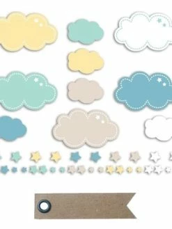 AUCUNE 20 Formes Découpées Nuages Et étoiles + 20 étiquettes Kraft Fanion