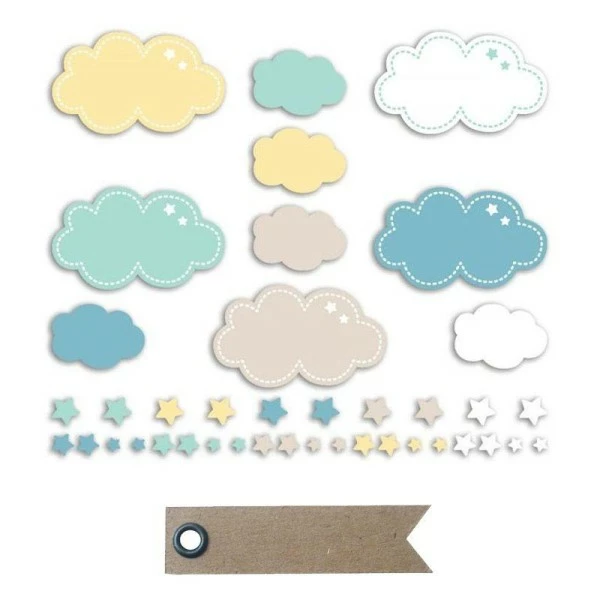 AUCUNE 20 Formes Découpées Nuages Et étoiles + 20 étiquettes Kraft Fanion 1 AUCUNE 20 Formes Découpées Nuages Et étoiles + 20 étiquettes Kraft Fanion