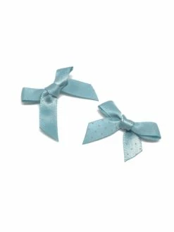 La Cuisine Des Perles 20 Petits Noeuds En Ruban De 10mm Satiné Bleu Givré À Pois Rose