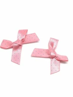 La Cuisine Des Perles 20 Petits Noeuds En Ruban De 10mm Satiné Rose À Pois Bleu