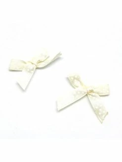 La Cuisine Des Perles 20 Petits Noeuds En Ruban De 7mm Satiné Blanc Crème À Pois Blanc