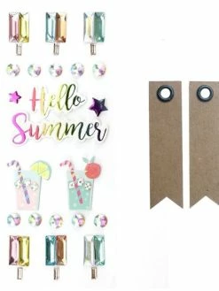 Graine Créative 22 Stickers 3D Hello Summer + 20 étiquettes Kraft Fanion