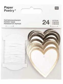 Rico Design 24 Étiquettes À Suspendre Coeurs Blancs À Contour Doré