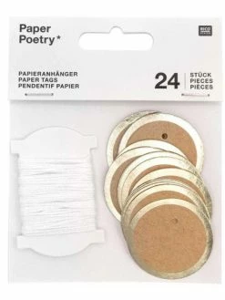 Rico Design 24 Étiquettes À Suspendre Rondes Kraft À Contour Argenté