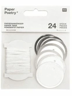 Rico Design 24 Étiquettes À Suspendre Ronds Blanches À Contour Argenté