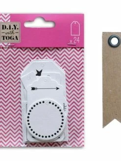 AUCUNE 24 étiquettes Blanches De Décoration + 20 étiquettes Kraft Fanion