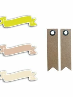 AUCUNE 24 Formes Découpées Bannières Vert-taupe-beige + 20 étiquettes Kraft Fanion