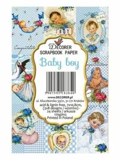 24 Mini Papiers Fantaisis Image 7 X 10,8 Cm DECORER BABY BOY