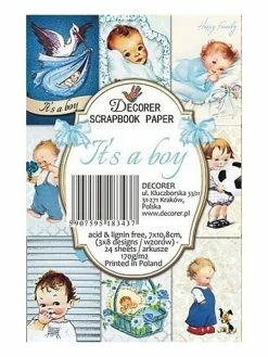 24 Mini Papiers Fantaisis Image 7 X 10,8 Cm DECORER TI’S A BOY