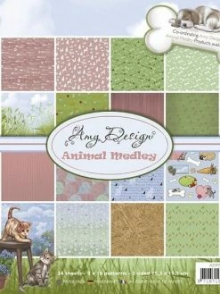 24 Papiers Scrapbooking 15,2 X 15,2 Cm Album Faire Part Carte Amy Design ANIMAL MEDLEY