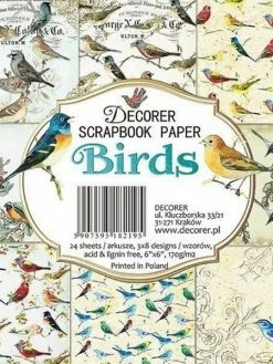 24 Papiers Scrapbooking Fantaisis 15.2 X 15.2 Cm DECORER BIRDS