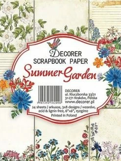 24 Papiers Scrapbooking Fantaisis 15.2 X 15.2 Cm DECORER SUMMER GARDEN