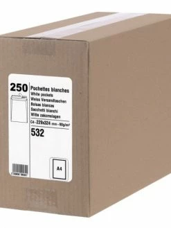 250 Pochettes Blanches - 229 X 324Mm - Auto-Adhésive - Bande Protectrice - Gpv