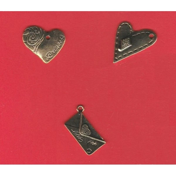 Stamperia 3 Breloques Charms Pendentifs Coeurs Et Enveloppe Pour Scrapbooking, Création De Bijou 2 Stamperia 3 Breloques Charms Pendentifs Coeurs Et Enveloppe Pour Scrapbooking, Création De Bijou – Image 2