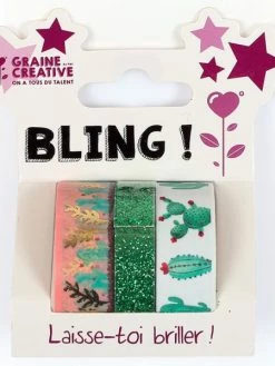 Graine Créative 3 Glitter Tapes - 2 X 5 M Et 1 X 2 M - Cactus