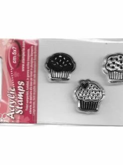 3 Tampons Acryliques Transparents Cupcakes Scrapbooking Carterie WTK024 Stamperia